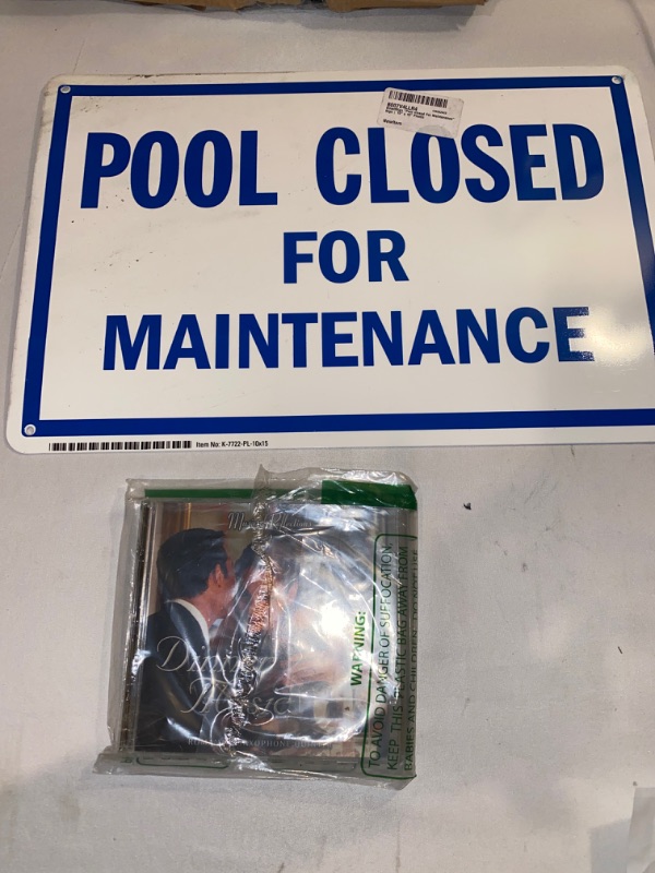 Photo 4 of 3PC LOT
4PC CABINET KNOB AND HANDLES

Dinner Music CD, USED BROKEN CASE

SmartSign "Pool Closed For Maintenance" Sign | 10" x 15" Plastic, USED, DIRTY, DAMAGED 