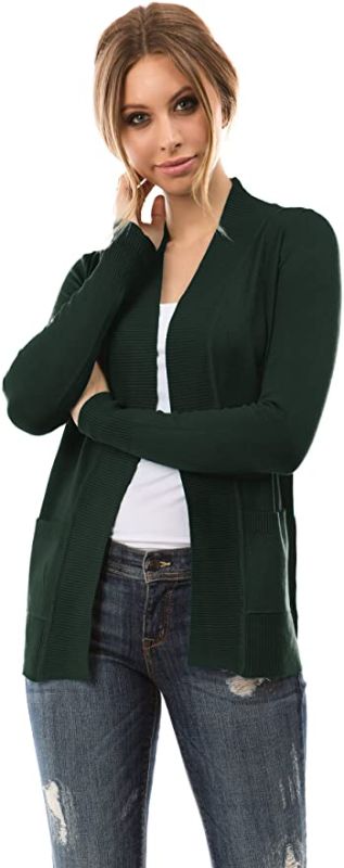 Photo 1 of Cielo Open Front Solid Color Long Sleeve Sweater Cardigan, SIZE L, COLOR OLIVE GREEN 