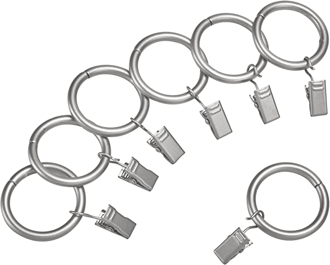 Photo 1 of 2PC LOT
Amazon Basics Curtain Rod Clip Rings for 1" Rod, Set of 7, Silver Nickel, 2 COUNT, USED, OPENED BOX