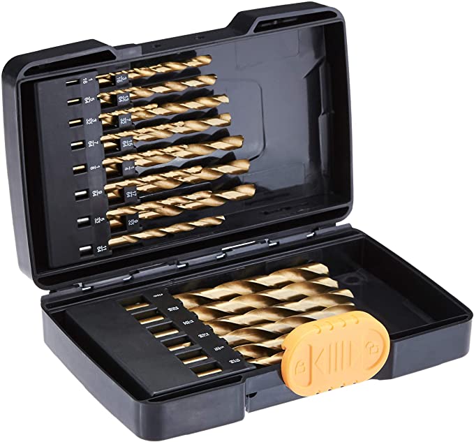 Photo 1 of Amazon Basics High Speed Steel Drill Bit Set - Titanium Finish, 21-Piece, MISSING 3PCS 