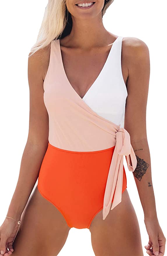 Photo 1 of CUPSHE Women's One Piece Swimsuit Wrap Color Block Tie Side Bathing Suit, SIZE L