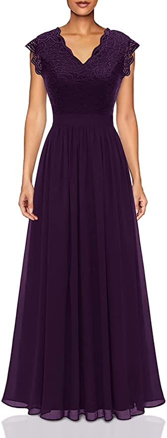 Photo 1 of Dressystar Women's V Neck Sleeveless Lace Bridesmaid Dress Wedding Party Gown, SIZE S, PURPLE 