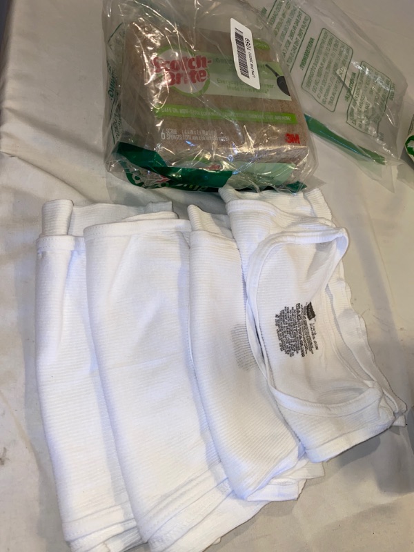 Photo 3 of 2PC LOT
Hanes Boys' White Tanks, 5-Pack, SIZE L, MISSING 1, OUT OF BOX, USED 

Greener Clean Non-Scratch Scrub Sponges, 6 Scrub Sponges