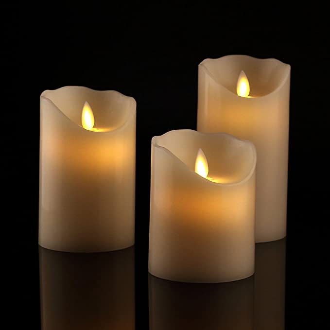 Photo 1 of Antizer Flameless Candles 4" 5" 6" Set of 3 Ivory Dripless Real Wax Pillars Include Realistic Dancing LED Flames and 10-Key Remote Control with 24-Hour Timer Function 400+ Hours by 2 AA Batteries