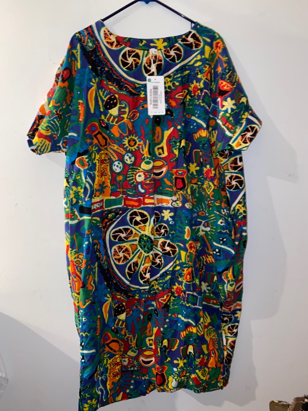 Photo 1 of YESNO Women Long Maxi Baggy Dress Casual Plus Size Cover up Lagenlook 'Pop Art' SIZE 2XL