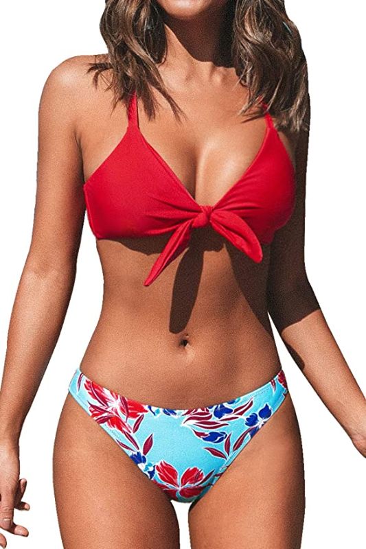 Photo 1 of CUPSHE Women's Floral Print Knot Adjustable Bikini Sets Two Piece Bathing Suit, SIZE S 