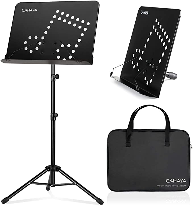 Photo 1 of CAHAYA 2 in 1 Dual Use Sheet Music Stand & Desktop Books Stand Unique Musical Note Patent Design with Carrying Bag Foldable Tripod Portable Sturdy for Laptop Projector Books Stand CY0203