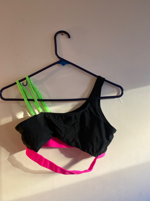 Photo 1 of BLACK PINK GREEN 2PC BATHING SUIT, SIZE S 