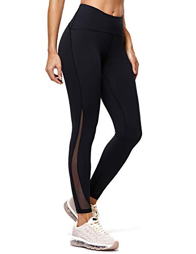 Photo 1 of CRZ YOGA Naked Feeling High Waist Mesh Yoga Tights 7/8 Workout Leggings with Zip Pocket - 25''/ 21'' Yoga Capris Crop 25'' Zip Pocket - Black Small