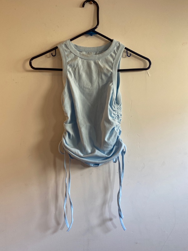 Photo 1 of WOMEN'S BABY BLUE CROP TANK WITH TIES AT THE SIDE, SIZE S 