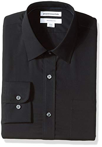 Photo 1 of Amazon Essentials Men's Slim-Fit Wrinkle-Resistant Long-Sleeve Dress Shirt, Black, 16" Neck 34"-35"