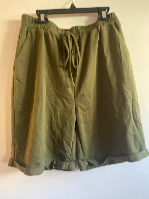 Photo 2 of 2 Pieces Sexy Set for Women Short Sleeve Crop Tops+Solid Color SHORTS Set, SIZE XL, OLIVE GREEN 