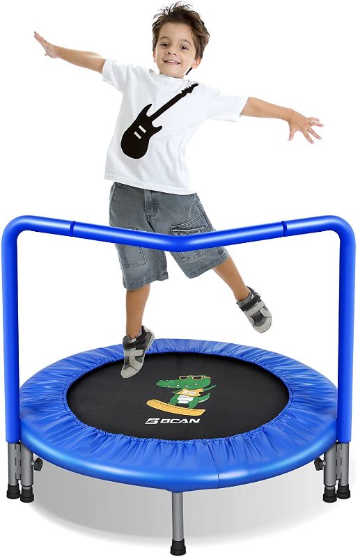 Photo 1 of BCAN 36'' Mini Foldable Trampoline with Handle for Kids Toddler, 3' Super Bounce Toddlers Trampoline with Safety Padded Cover for Toddlers Indoor Rebounder for Jumping and Playing
