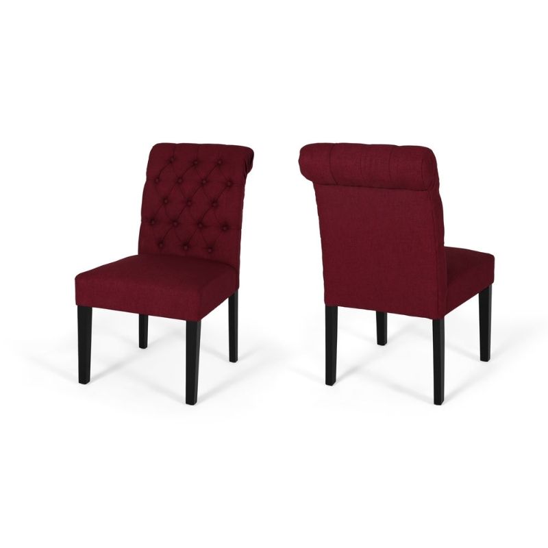 Photo 1 of Broxton Tufted Rolltop Dining Chairs (Set of 2) by Christopher Knight Home - Deep Red, Matte Black Finish
