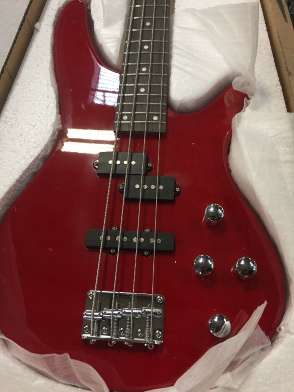 Photo 4 of GLARRY Bass Guitar Full Size 4 String Exquisite Stylish Bass with Guitar Bag Power Line and Wrench Tool (Red)