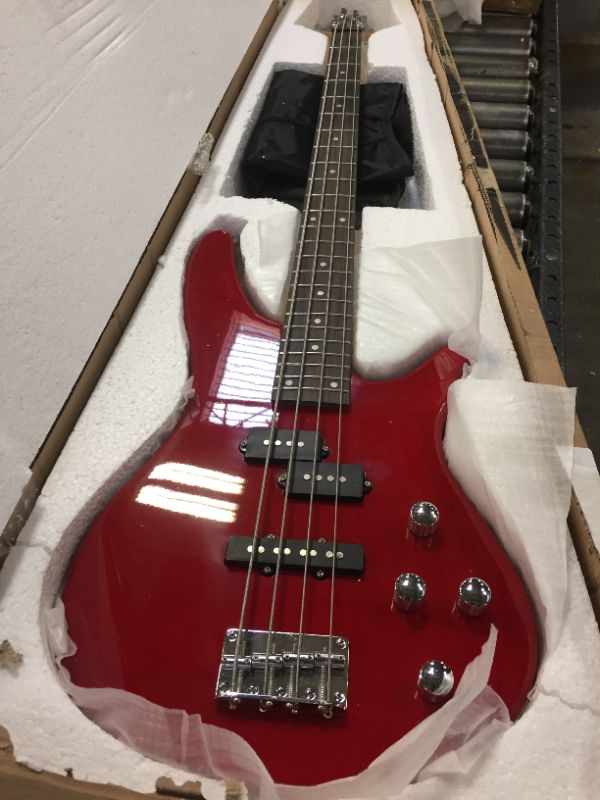 Photo 2 of GLARRY Bass Guitar Full Size 4 String Exquisite Stylish Bass with Guitar Bag Power Line and Wrench Tool (Red)