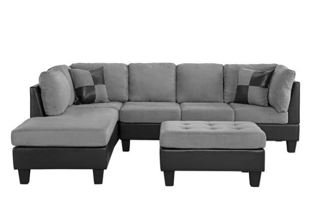 Photo 1 of 3-Piece Modern Microfiber Faux Leather Sectional Sofa With Chaise BROWN (BOX 2 OF 4)