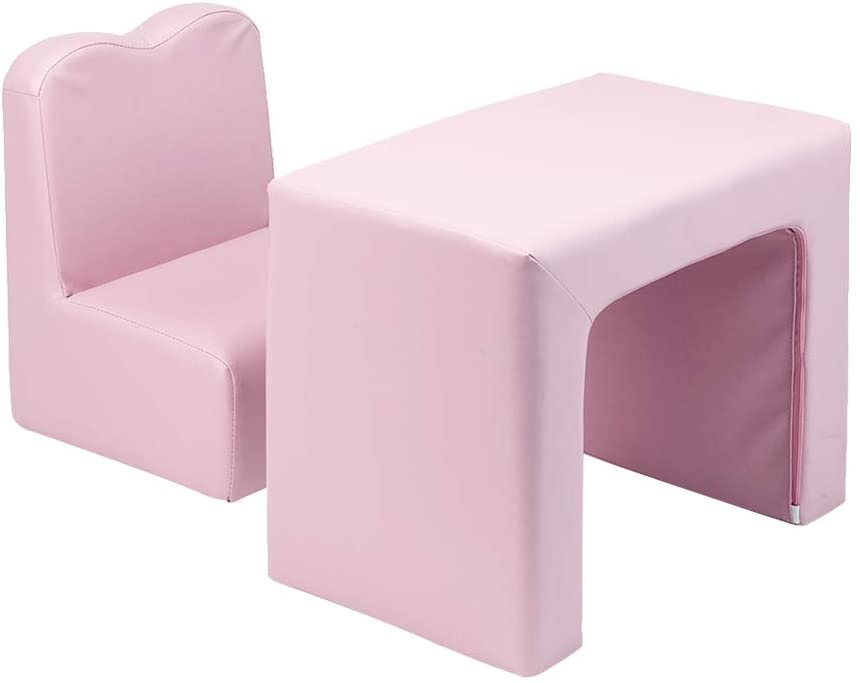 Photo 1 of  Multifunctional Kids Sofa Convertible Table and Chair Set for Boys Girls, Pink
