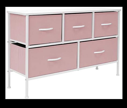 Photo 1 of Sorbus Dresser with 5 Drawers – Furniture Storage Chest for Kid’s, Teens, Bedroom, Nursery, Playroom, Clothes, Toys – Steel Frame, Wood Top, Fabric Bins (Pastel Pink)