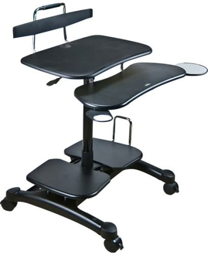 Photo 1 of Aidata PCC004P PopDesk PC Cart Sitting/Standing Mobile Computer Desk (ABS Plastic), Black, Compact Units Store Your Entire Computer in Minimal Space, Easy Height Adjustments for Sitting or Standing
