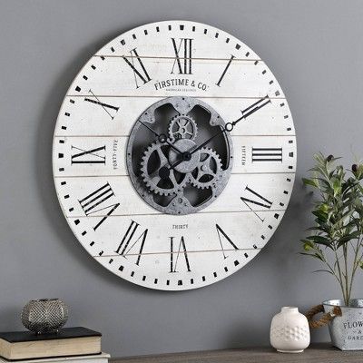 Photo 1 of 27 Shiplap Farmhouse Gears Wall Clock Aged White - FirsTime  Co.