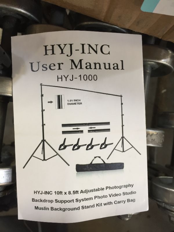 Photo 4 of HYJ-INC 10ft x 8.5ft Adjustable Photography Backdrop Support System Photo Video Studio Muslin Background Stand Kit with Carry Bag