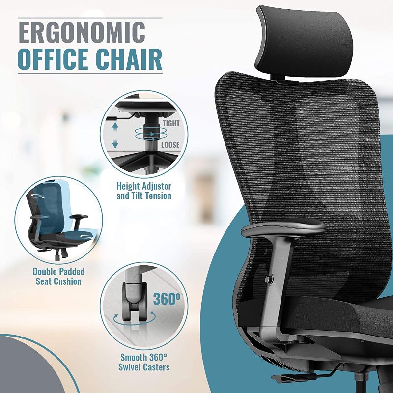 Photo 1 of Ergonomic Office Chair Big And Tall High Back - PC Gaming Computer Desk Chair Wheel For Adults Kids Teens - Swivel Adjustable Executive Home Mesh Rolling Comfortable Task Arm Work Chair Lumbar Support
