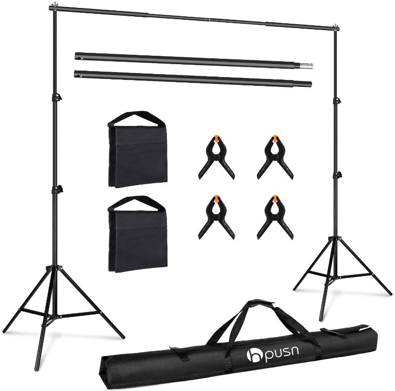 Photo 1 of HPUSN Photo Video Studio 10ft. Adjustable Backdrop Stand for Wedding Party Stage Decoration, Background Support System Kit for Photography Studio with Clamp, Sand Bag, Carry Bag
