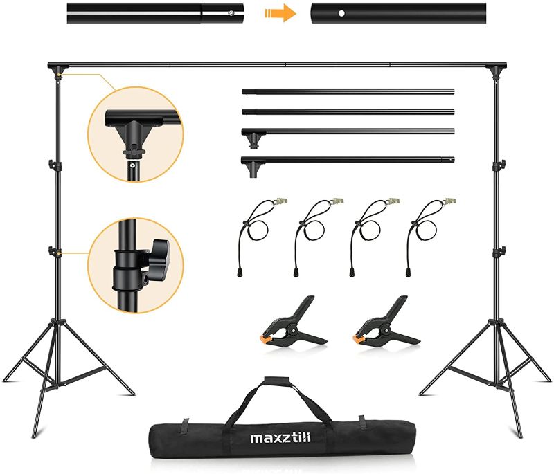 Photo 1 of Backdrop Support Stand, Maxztill Updated 7 x 10 ft / 2 x 3 m Adjustable Background Stand Backdrop Support System Kit with Carry Bag for Photo Video Studio
