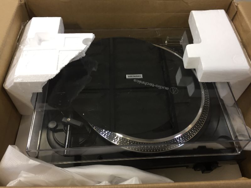 Photo 2 of Audio-Technica AT-LP60X-GM Fully Automatic Belt-Drive Stereo Turntable, Gunmetal/Black, Hi-Fi, 2 Speed, Dust Cover, Anti-Resonance, Die-Cast Aluminum Platter
