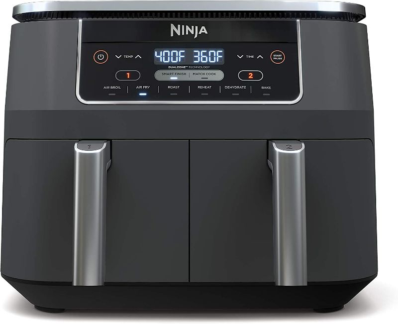 Photo 1 of Ninja DZ201 Foodi 6-in-1 8 Quart 2-Basket Air Fryer with DualZone Technology, with 2 Crisper Plates 2 Independent Baskets, for Quick Easy Meals, Grey
