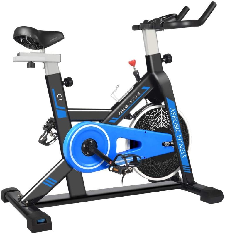 Photo 1 of cycool Exercise Bike Indoor Cycling Bike Stationary Workout Bike Fitness Training Bikes with Phone Stand LCD Monitor Comfortable Seat Cushion, Pure Wool Brake for Home Cardio Gym
