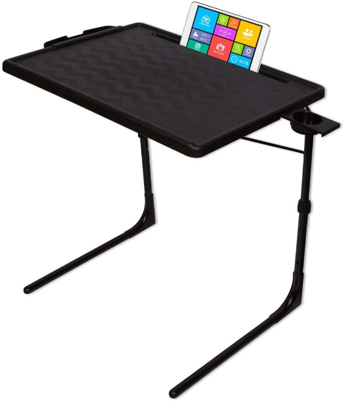 Photo 1 of Table-Mate XL PRO Extra Large Wide Folding Desk TV Tray Table and Cup Holder - 6 Height and 3 Angle Adjustments - Electronic Device Holder - Professional Portable Work from Home Laptop Table Black
