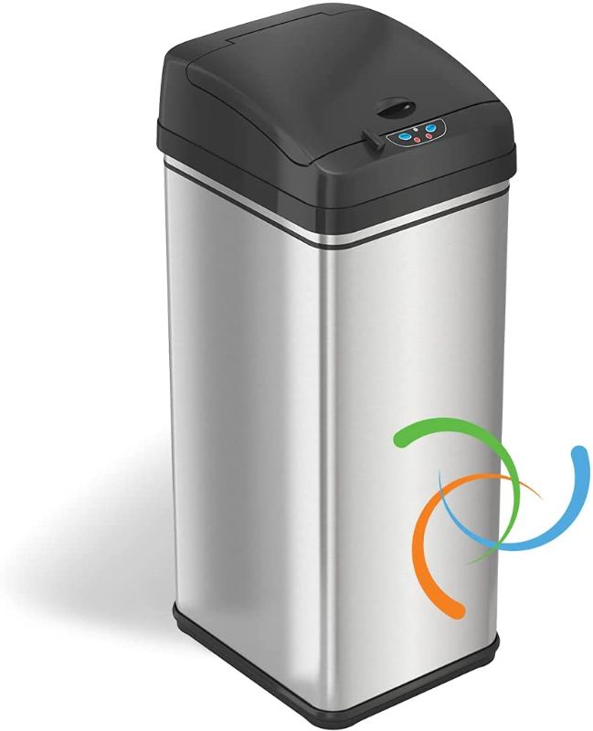 Photo 1 of iTouchless 13 Gallon Stainless Steel Kitchen Trash Can with AbsorbX Odor Filter System, Powered by Batteries (not Included) or Optional AC Adapter (Sold Separately)
