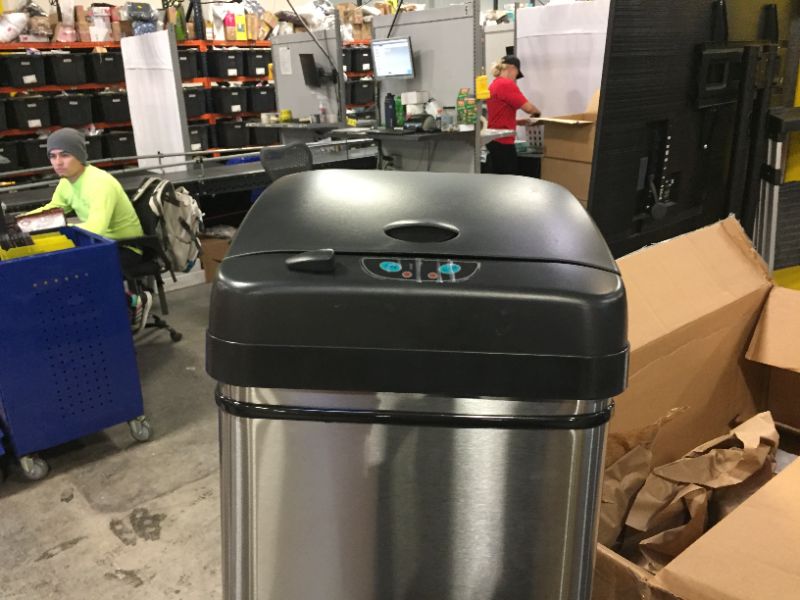 Photo 2 of iTouchless 13 Gallon Stainless Steel Kitchen Trash Can with AbsorbX Odor Filter System, Powered by Batteries (not Included) or Optional AC Adapter (Sold Separately)
