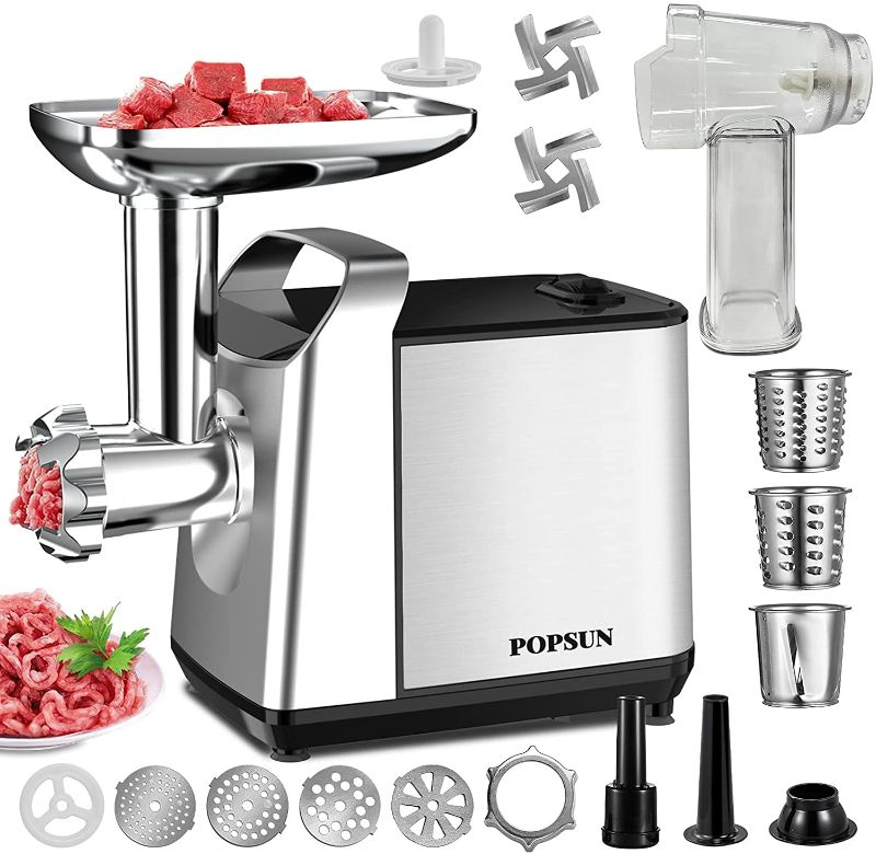 Photo 1 of Electric Meat Grinder Sausage Stuffer Max 2000W Meat Mincer Food Grinder with 4 Plates, 2 Blades, Sausage Kubbe Kit Sets, Vegetables Slicer Shredder Attachments For Home Use
