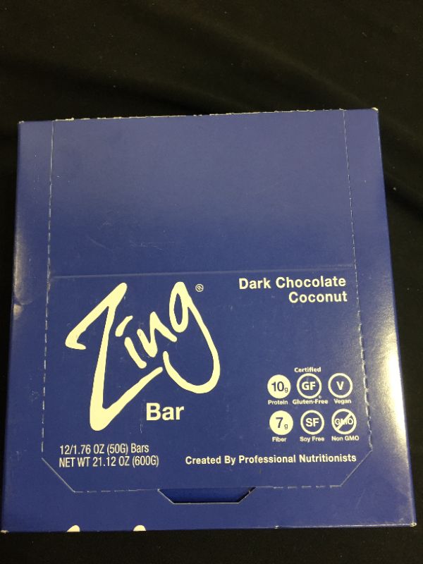 Photo 4 of Zing Plant Based Protein Bar | Dark Chocolate Coconut , 12 Count | Macaroon Style Shaved Coconut | 11g Protein and 3g Fiber | Vegan, Gluten Free, Non GMO | Created by Professional Nutritionists
exp oct 20 2021 (factory sealed)