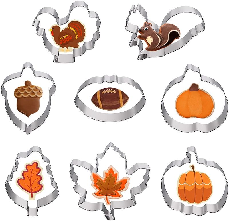 Photo 1 of 3 pack - 8 PCS Fall Cookie Cutters, Thanksgiving Pumpkin Cookie Cutters, Metal Turkey, Football, Oak Leaf Shapes
