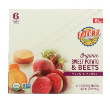 Photo 1 of 2 pack - Earth's Best Organic Stage 2 Baby Food, Sweet Potato & Beets, 3.5 oz Pouch, 6 Pack
best by jan - 13 -22 