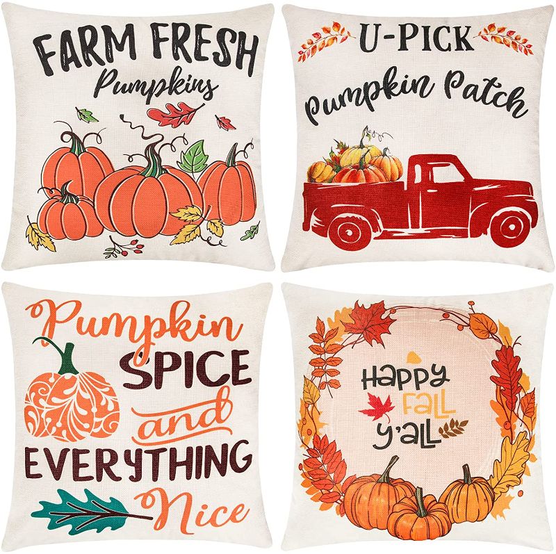 Photo 1 of 2 pack Ouddy Fall Pillow Covers 18x18, 4 Pack Fall Pillows Decorative Outdoor Throws Pillows Maple Leaf Farmhouse Thanksgiving Fall Throw Pillow Covers Cases Decorations for Home Sofa Couch Decor
