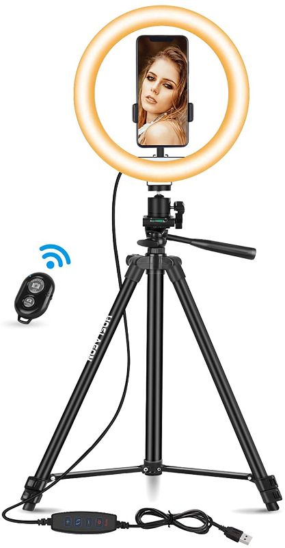 Photo 1 of 10" LED Selfie Ring Light with Tripod Stand,Phone Holder with Adjustable Height and Lighting Modes Compatible with Tiktok/YouTube/Zoom/Live, Portable Mini Ring Light with Stand for Makeup&Photography
