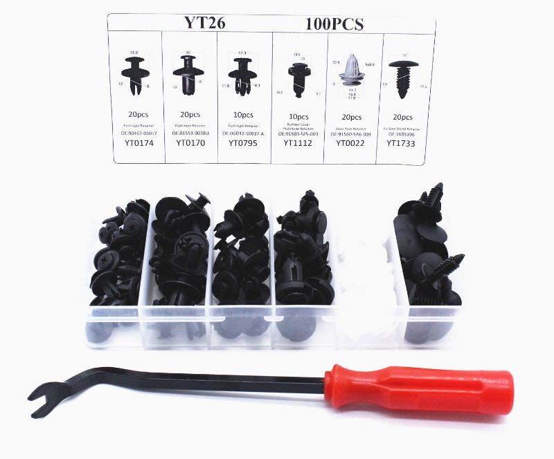 Photo 1 of 2 pack -100Pcs 12 Sizes Car Fixing Clips Universal Door Trim Clamps Bumpers Fixing Clips Solving Tool with Disassembly Tools

