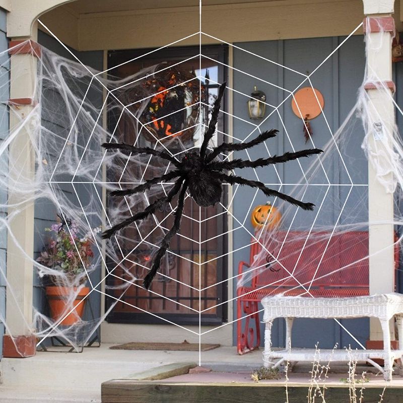 Photo 1 of  Halloween 60” Giant Fake Spider Web Decoration, with 200" Spider Web for Outdoor& Indoor Halloween Decoration in Yard, Lawn and Garden, Haunted House, Halloween Costumes Party suppliers