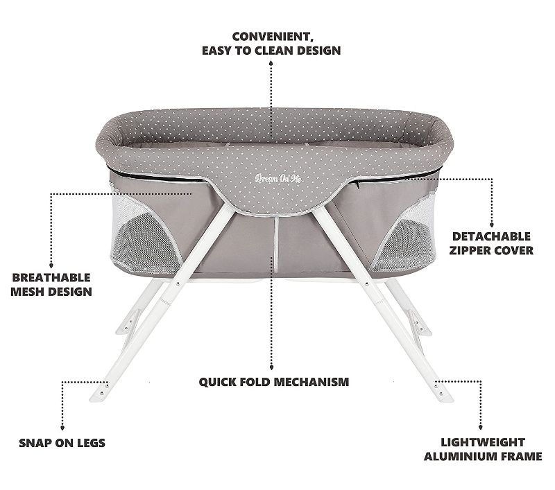 Photo 1 of Dream On Me, Traveler Portable Bassinet, Twinkle Grey
