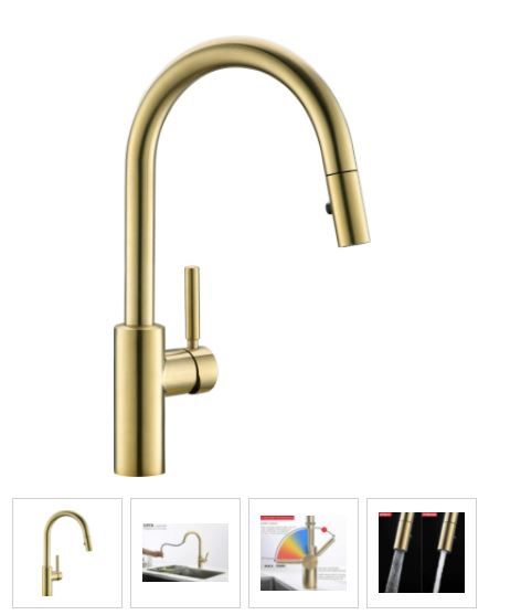 Photo 1 of  Luca Kitchen Faucet with Pull Down Sprayer, Modern Single Handle Pull Out Kitchen Sink Faucet, 1 or 3 Hole Mounted with Deckplate, ColdStart, Brushed Gold
