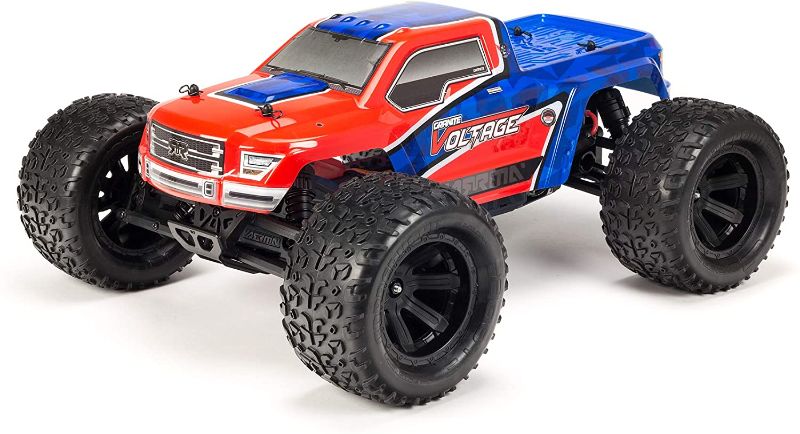 Photo 1 of ARRMA RC Monster Truck: 1/10 Granite Voltage MEGA 2WD SRS RTR with 2.4GHz Radio | 1800mAh 6C NiMH Battery | Charger | 1:10 Scale (Red/Blue), ARA102727T1, Red & Blue
