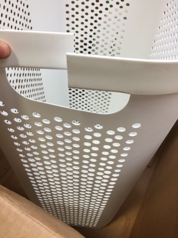 Photo 2 of 60 Liter White Perforated Plastic Laundry Hamper with Lid Dirty Clothes Storage HAS CRACKS 