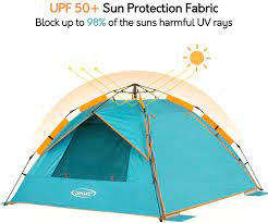 Photo 1 of ZOMAKE Instant Beach Tent 3 - 4 Person, Pop Up Sun Shelter Easy Setup Portable Sun Shade Tent with SPF 50+ UV Protection for Kids Family
