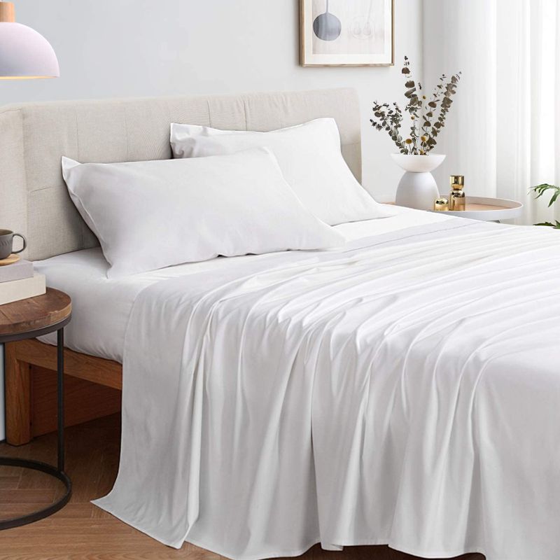 Photo 1 of Zerohub 100% Bamboo Bed Sheets Set - Eco-Friendly, Deep Pockets Cooling Sheets - Super Soft, Breathable, Comfortable and Hypoallergenic - 4 pcs (White, Full)
