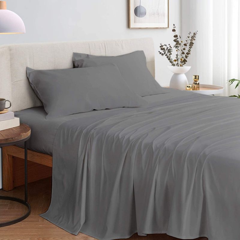 Photo 1 of 100% Bamboo Bed Sheets Set - Eco-Friendly, Deep Pockets Cooling Sheets - Super Soft, Breathable, Comfortable and Hypoallergenic - 4 pcs (Dark Gray, Full)